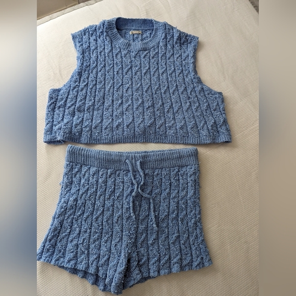 FREE PEOPLE women's cable knit sweater set blue size L. - Picture 3 of 12